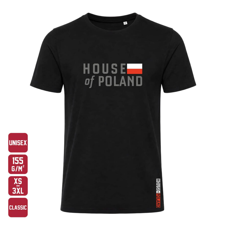 Czarna koszulka męska House of Poland Classic - widok z przodu