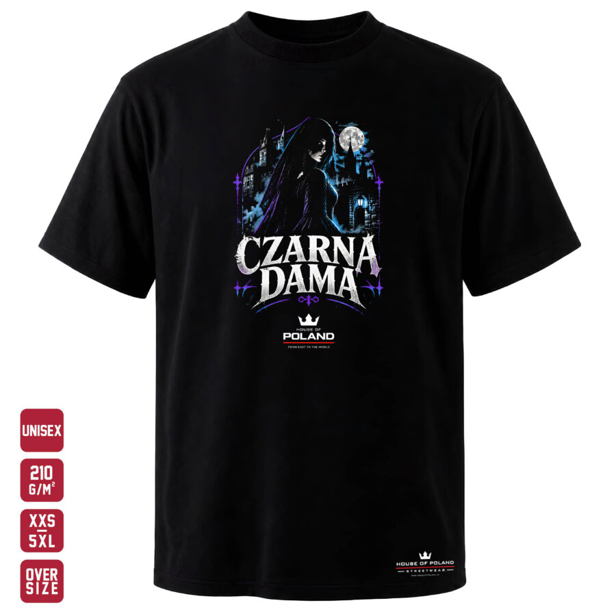 Czarna koszulka unisex Czarna Dama — House of Poland, Oversize 210 g/m²