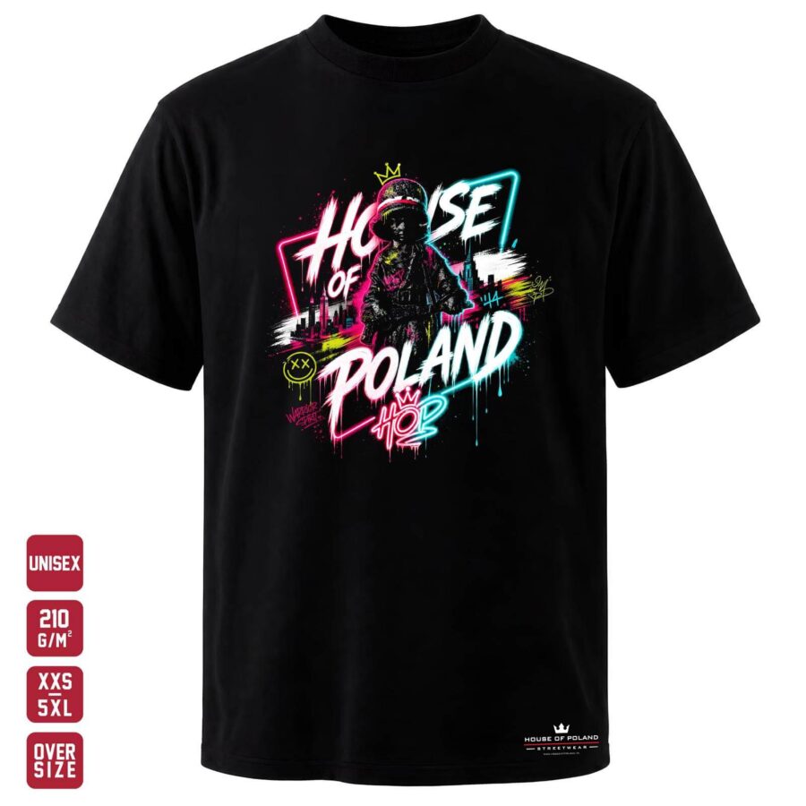Koszulka Dziecko żołnierz: Graffiti: czarna koszulka unisex z nadrukiem, OVERSIZE 210 g/m²