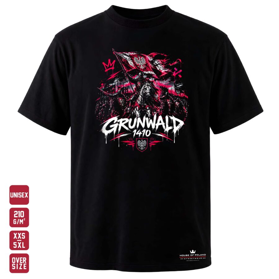 Czarna koszulka unisex Grunwald 1410 — Street — House of Poland, Oversize 210 g/m²