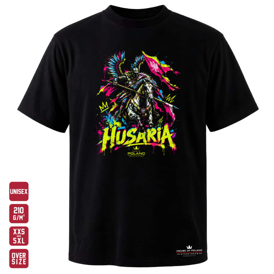 Czarna koszulka unisex Husaria — Street — House of Poland, Oversize 210 g/m²