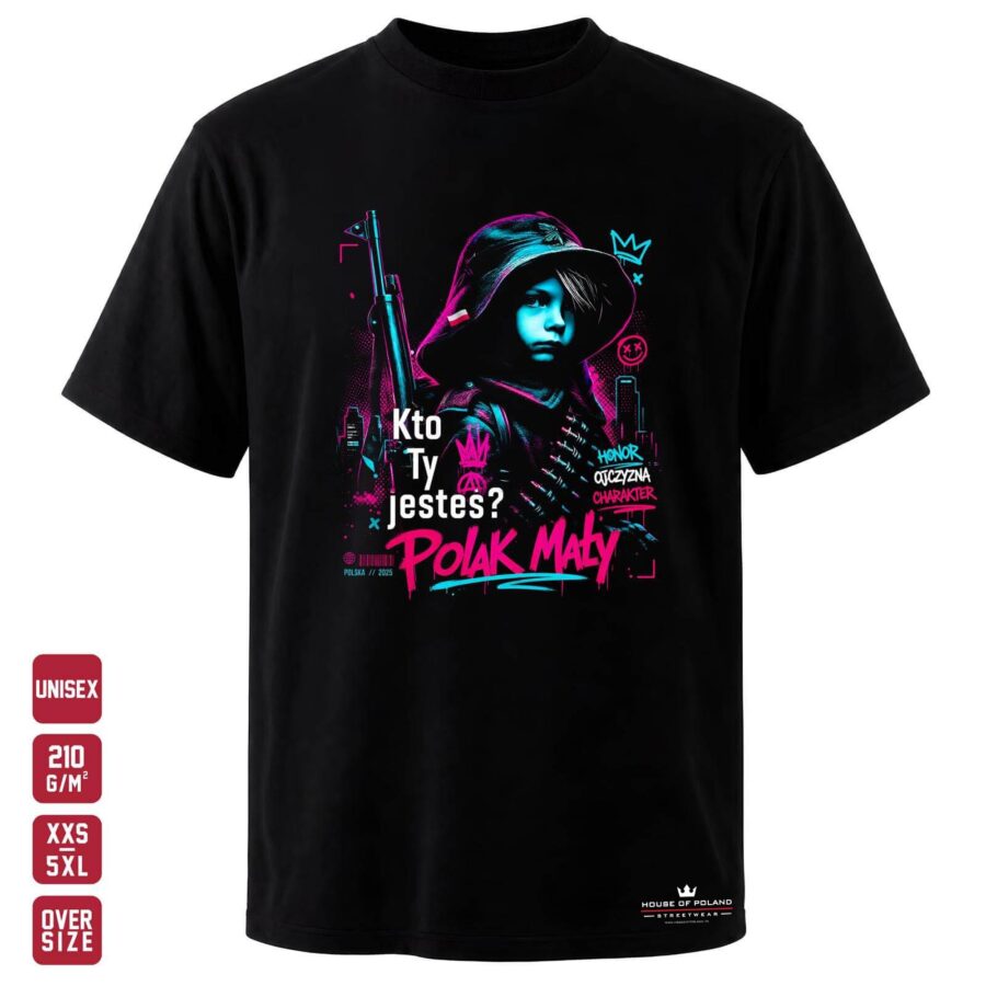 Koszulka Kto Ty jesteś? Polak mały: Street: czarna koszulka unisex z nadrukiem, OVERSIZE 210 g/m²