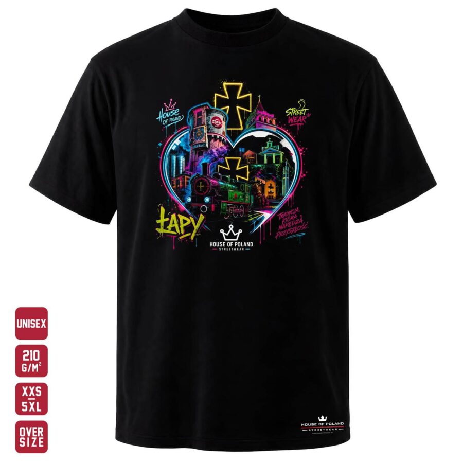 Koszulka Łapy: HOP: czarna koszulka unisex z nadrukiem, OVERSIZE 210 g/m²