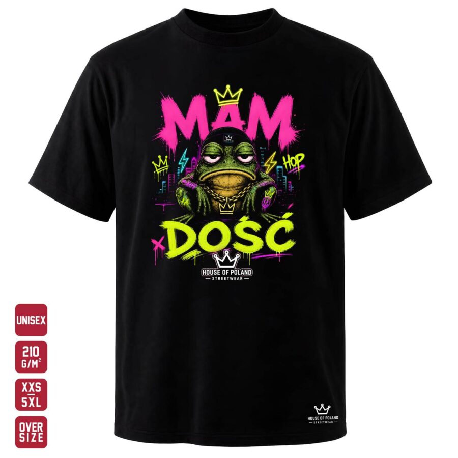 Czarna koszulka unisex OVERSIZE 210 g/m²: Mam dość. Zmęczona mina mówi wszystko.