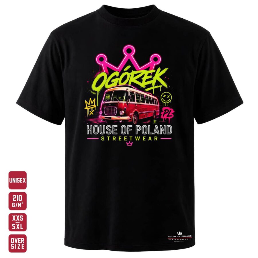 Koszulka Ogórek: HOP Streetwear: czarna koszulka unisex z nadrukiem, OVERSIZE 210 g/m²
