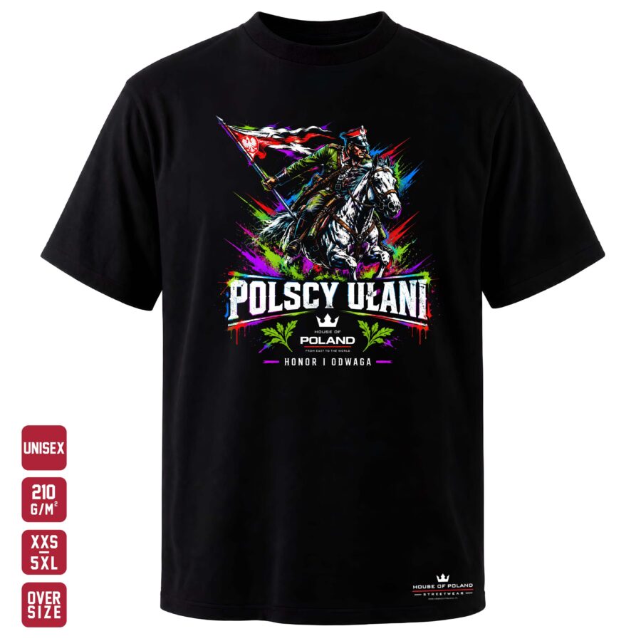 Czarna koszulka unisex Polscy Ułani — Honor i odwaga Street — House of Poland, Oversize 210 g/m²