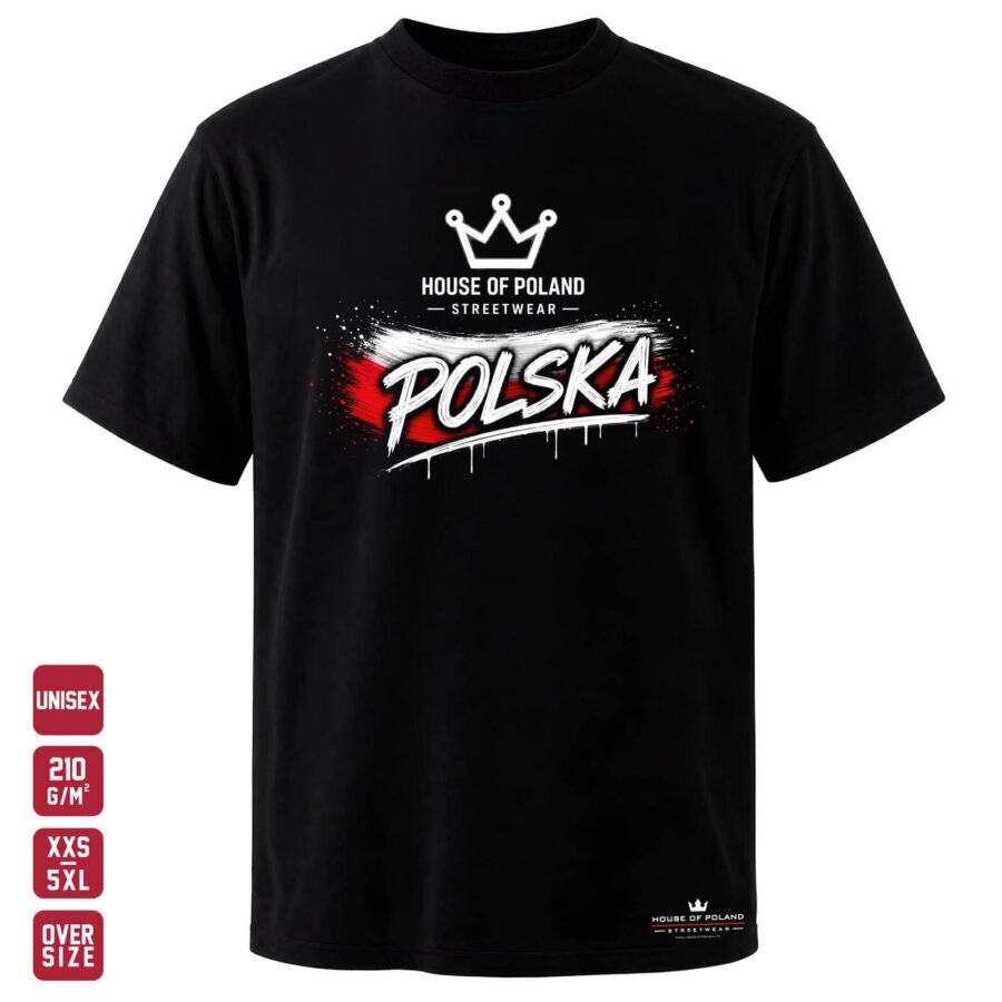 Koszulka Polska: HOP Streetwear: czarna koszulka unisex z nadrukiem, OVERSIZE 210 g/m²