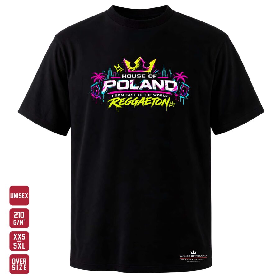 Czarna koszulka unisex Reggaeton HOP — From East to the World — House of Poland, Oversize 210 g/m²