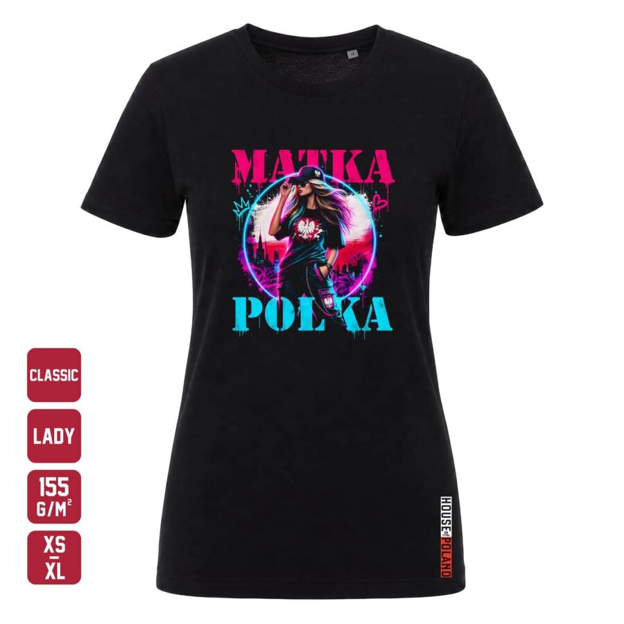 Czarna koszulka damska Matka Polka Street - widok z przodu