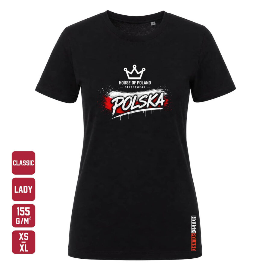 Czarna koszulka damska Polska - HOP Streetwear - widok z przodu