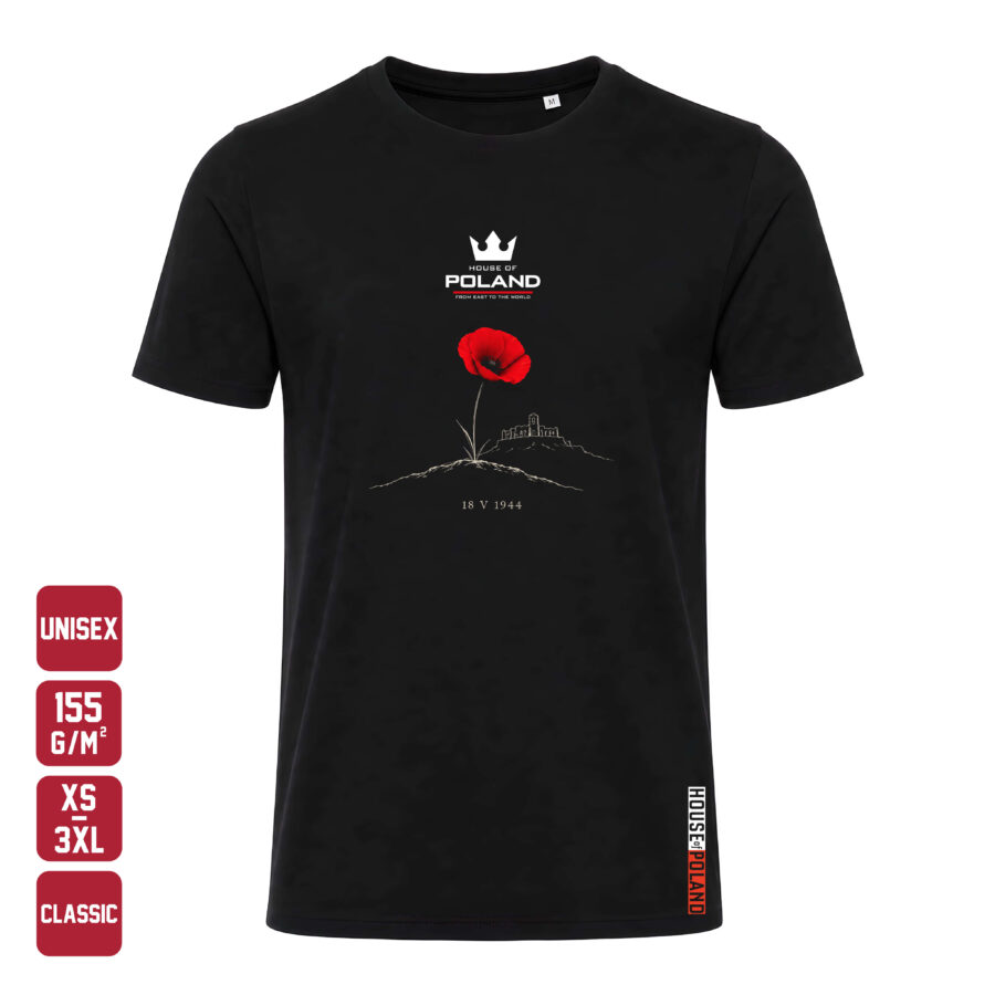 Czarna koszulka męska 18 V 1944: Czerwony mak — Classic 155 g/m², widok z przodu