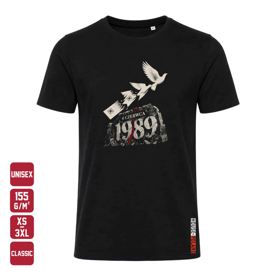 Czarna koszulka męska 4 czerwca 1989 — Classic 155 g/m², widok z przodu