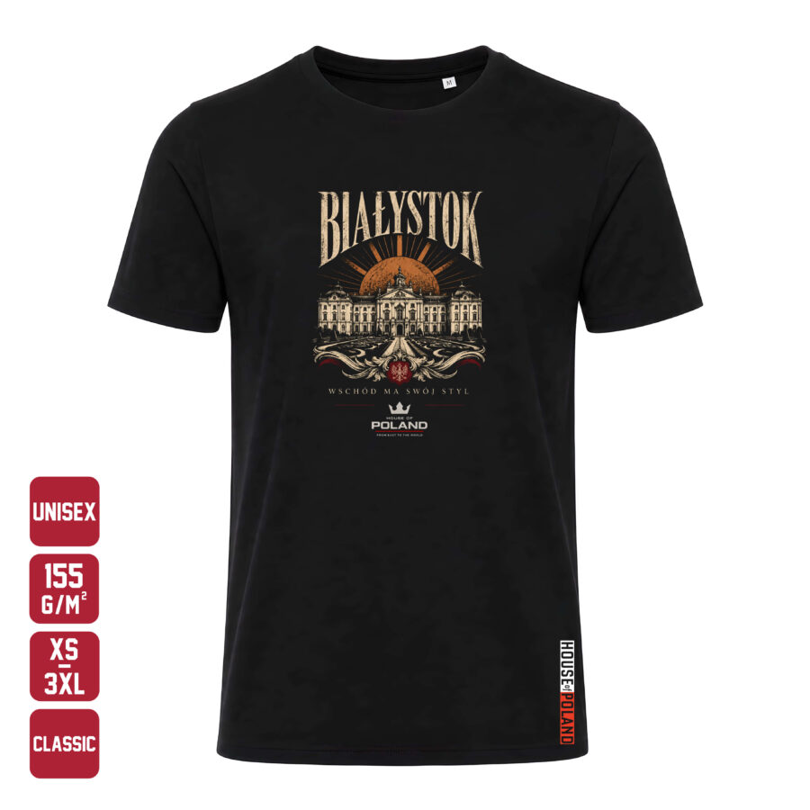 Czarna koszulka męska Białystok — Wschód ma swój styl — House of Poland, Classic 155 g/m²