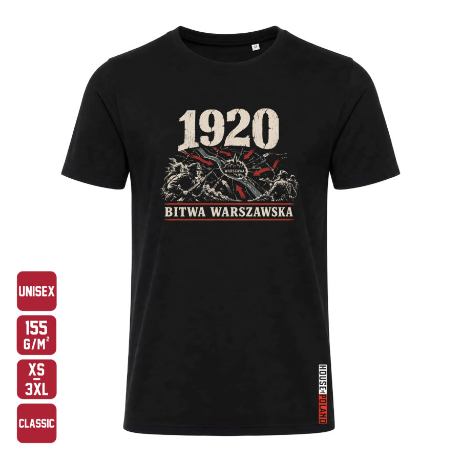 Czarna koszulka męska Bitwa Warszawska 1920 — Classic 155 g/m², widok z przodu