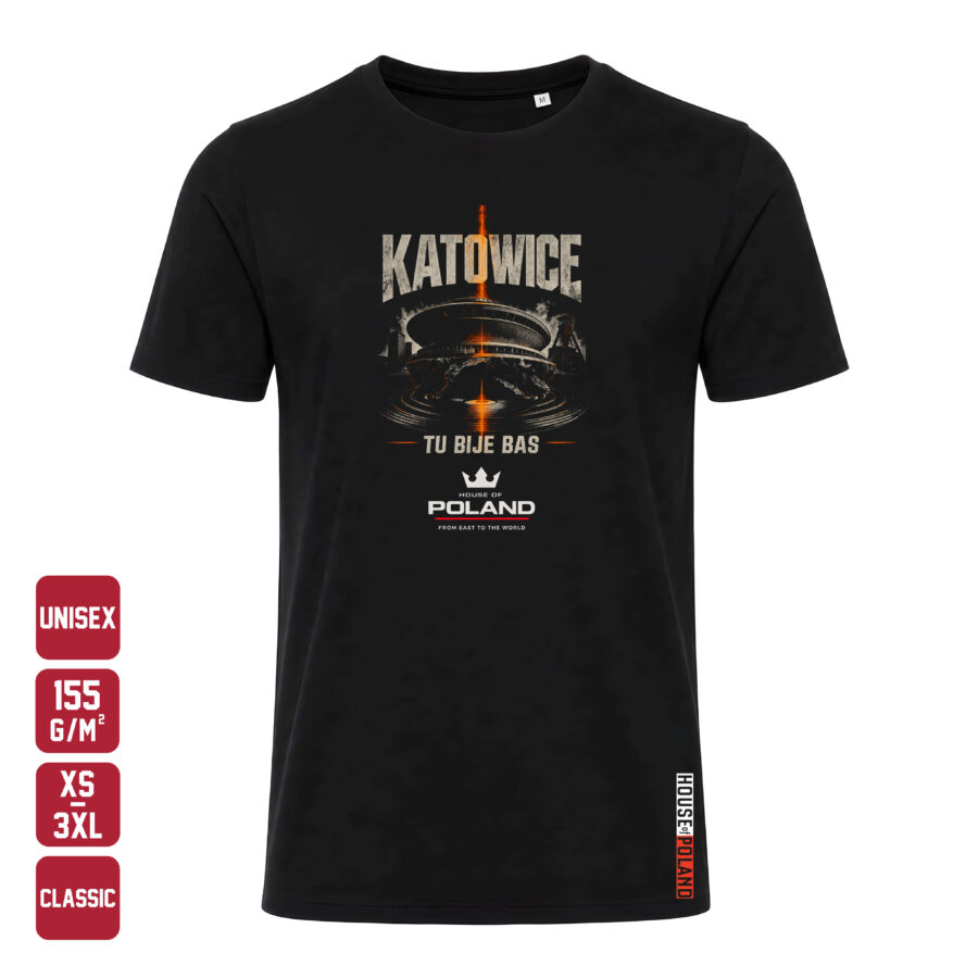 Czarna koszulka męska Katowice — Tu bije bas — House of Poland, Classic 155 g/m²