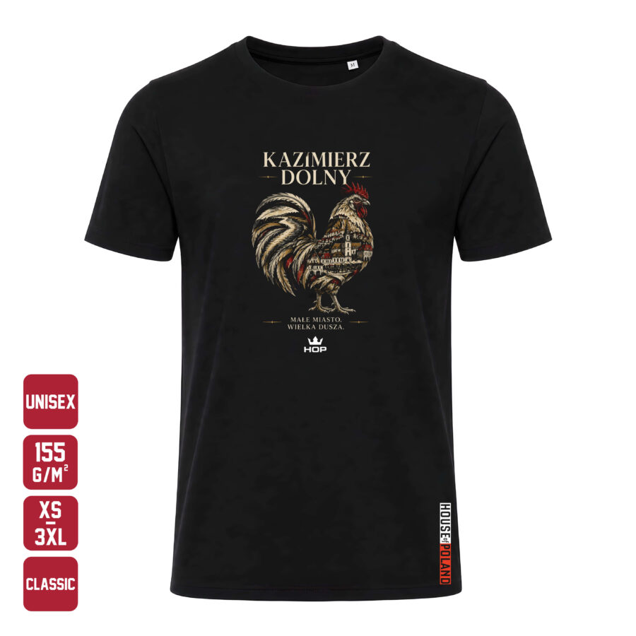 Czarna koszulka męska Kazimierz Dolny — Małe miasto. Wielka dusza. — House of Poland, Classic 155 g/m²
