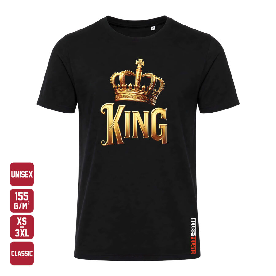 Czarna koszulka męska King: Złota korona — Classic 155 g/m², widok z przodu