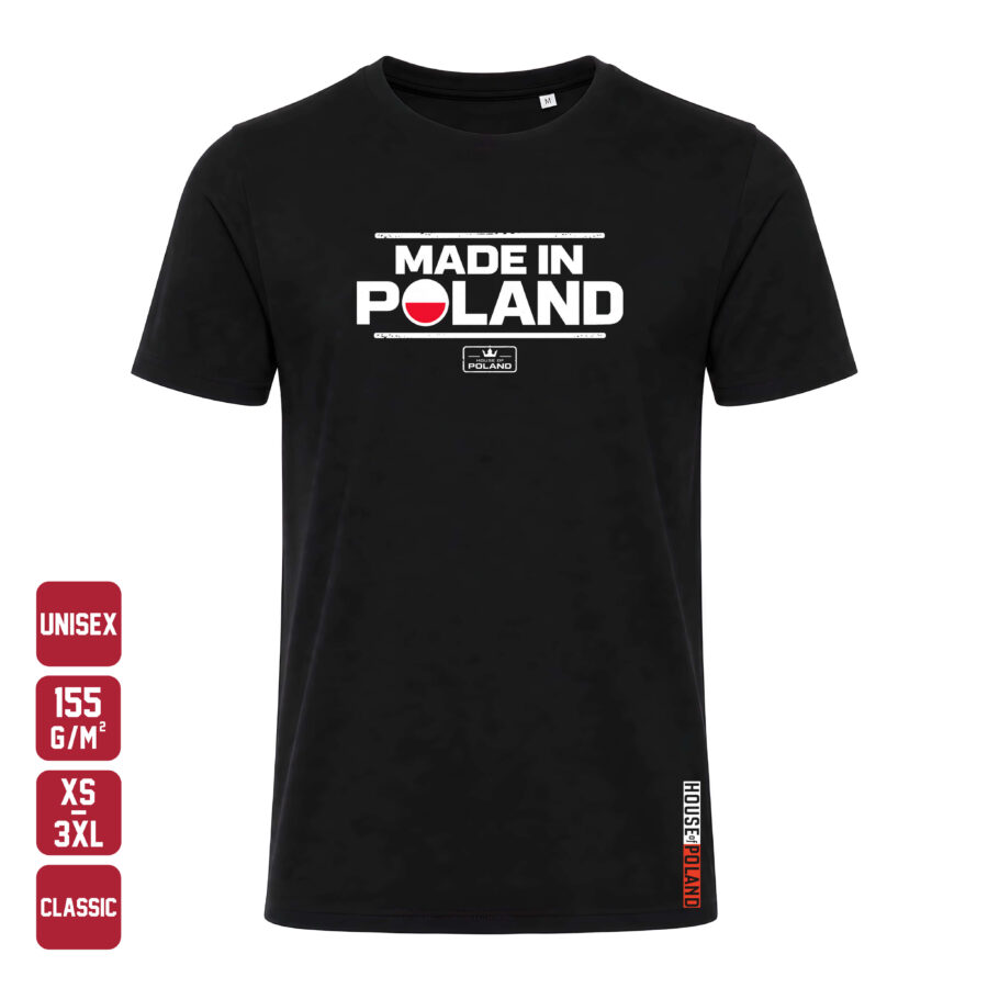 Czarna koszulka męska Made in Poland: House of Poland — Classic 155 g/m², widok z przodu