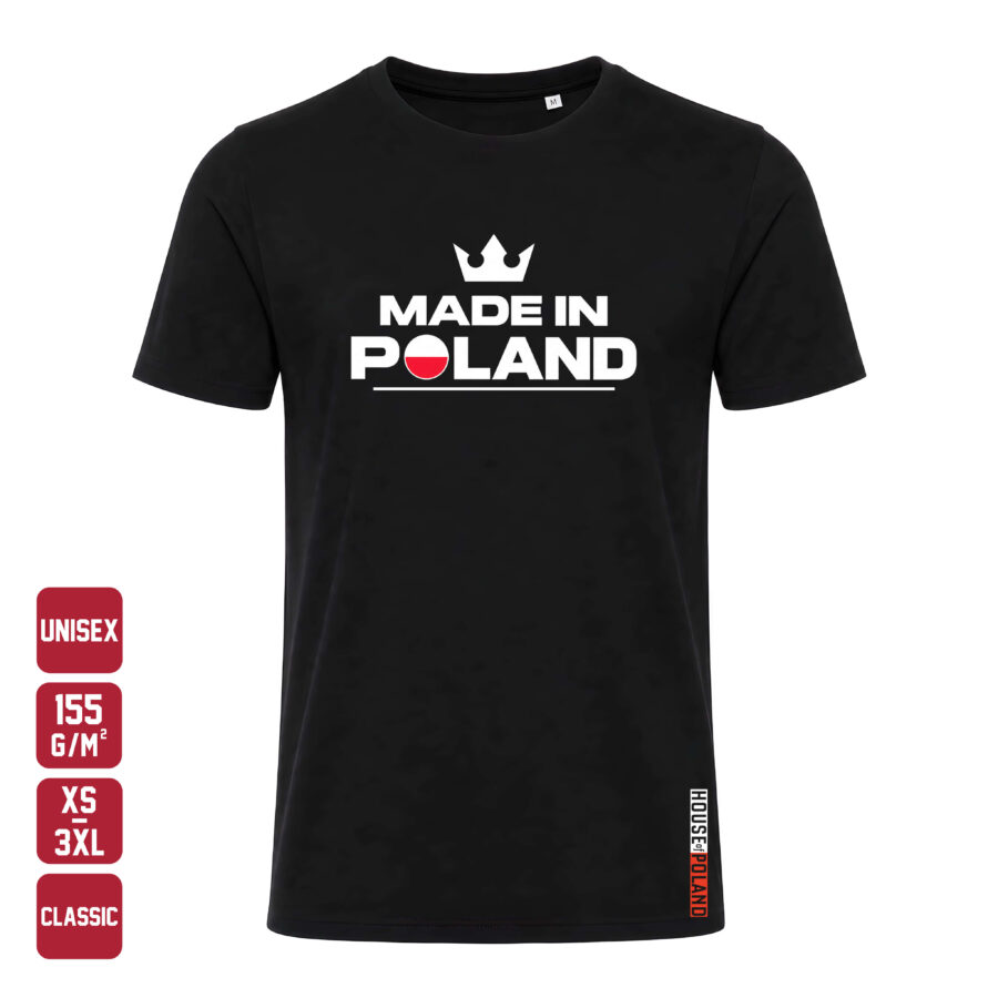 Czarna koszulka męska Made in Poland: Korona — Classic 155 g/m², widok z przodu