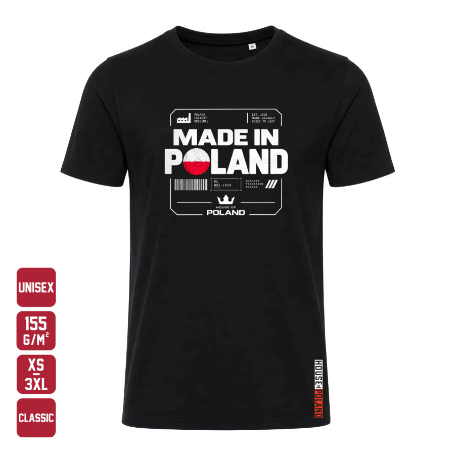 Czarna koszulka męska Made in Poland: Factory Original 1918 — Classic 155 g/m², widok z przodu