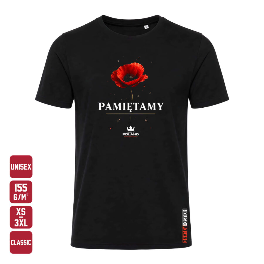 Czarna koszulka męska Pamiętamy: Czerwony mak — Classic 155 g/m², widok z przodu