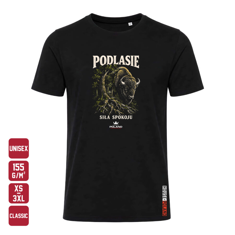 Czarna koszulka męska Podlasie — Siła spokoju — House of Poland, Classic 155 g/m²