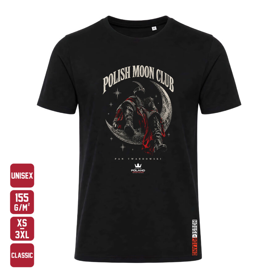 Czarna koszulka męska Polish Moon Club: Pan Twardowski — Classic 155 g/m², widok z przodu