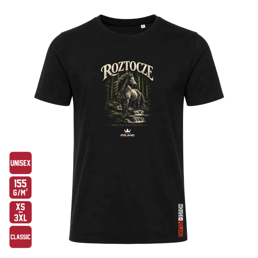 Czarna koszulka męska Roztocze — Zwolnij naturalnie — House of Poland, Classic 155 g/m²