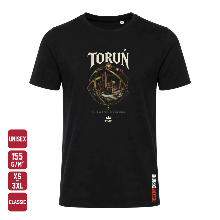 Czarna koszulka męska Toruń — Tu zaczyna się kosmos — House of Poland, Classic 155 g/m²