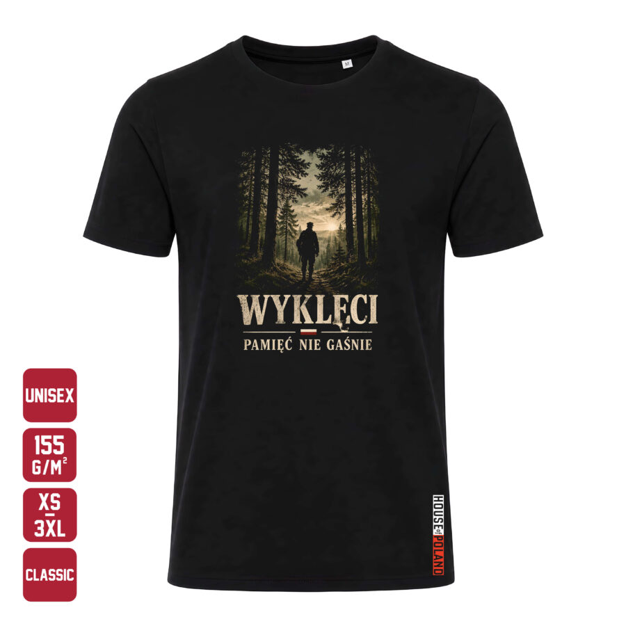 Czarna koszulka męska Wyklęci: Pamięć nie gaśnie — Classic 155 g/m², widok z przodu