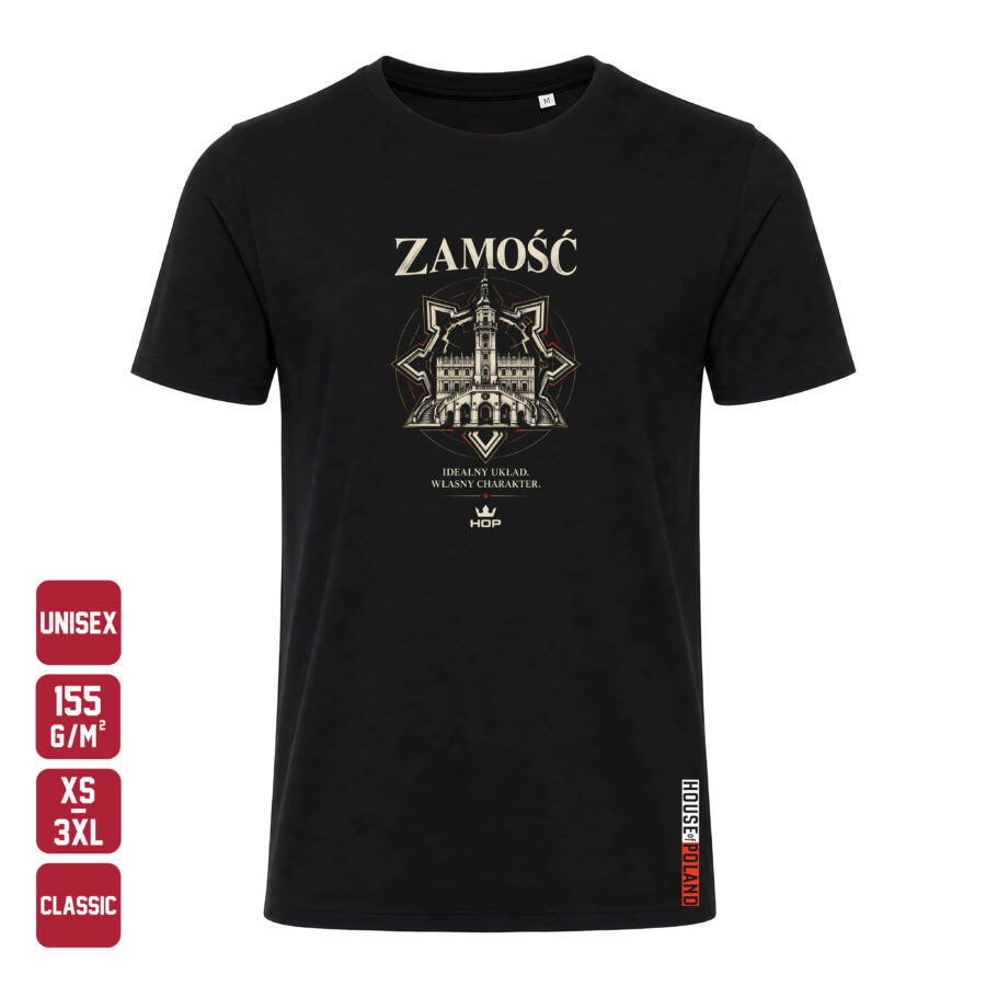 Czarna koszulka męska Zamość — Idealny układ. Własny charakter. — House of Poland, Classic 155 g/m²