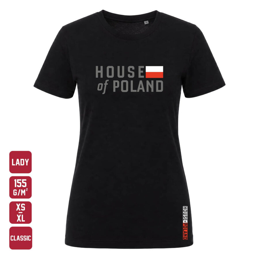 Czarna koszulka damska House of Poland Classic - widok z przodu